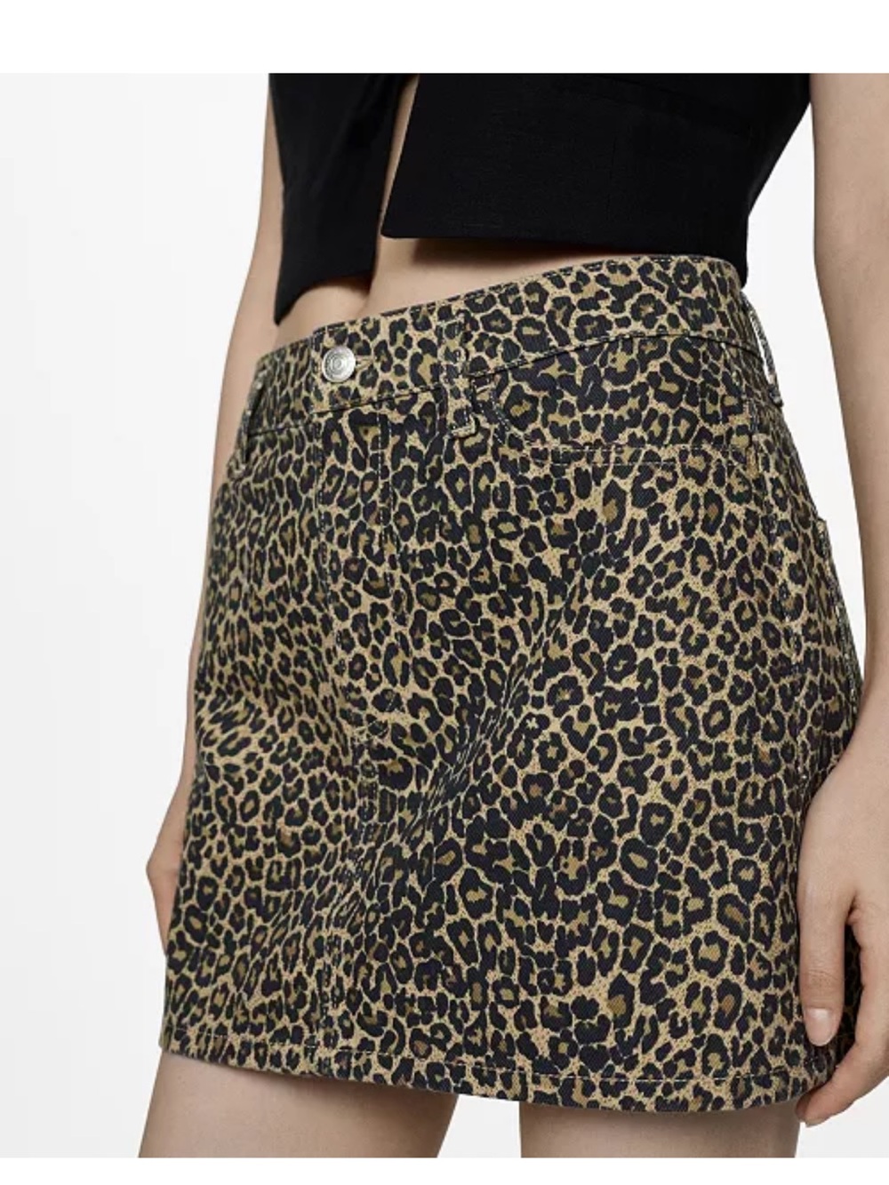 MANGO Leopard Print Denim Mini Skirt in Black and Brown